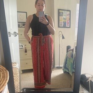 LOFT Red and Black Wide Leg Pants